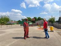 Verifican avances en la rehabilitación de canchas deportivas en El Rosillo.